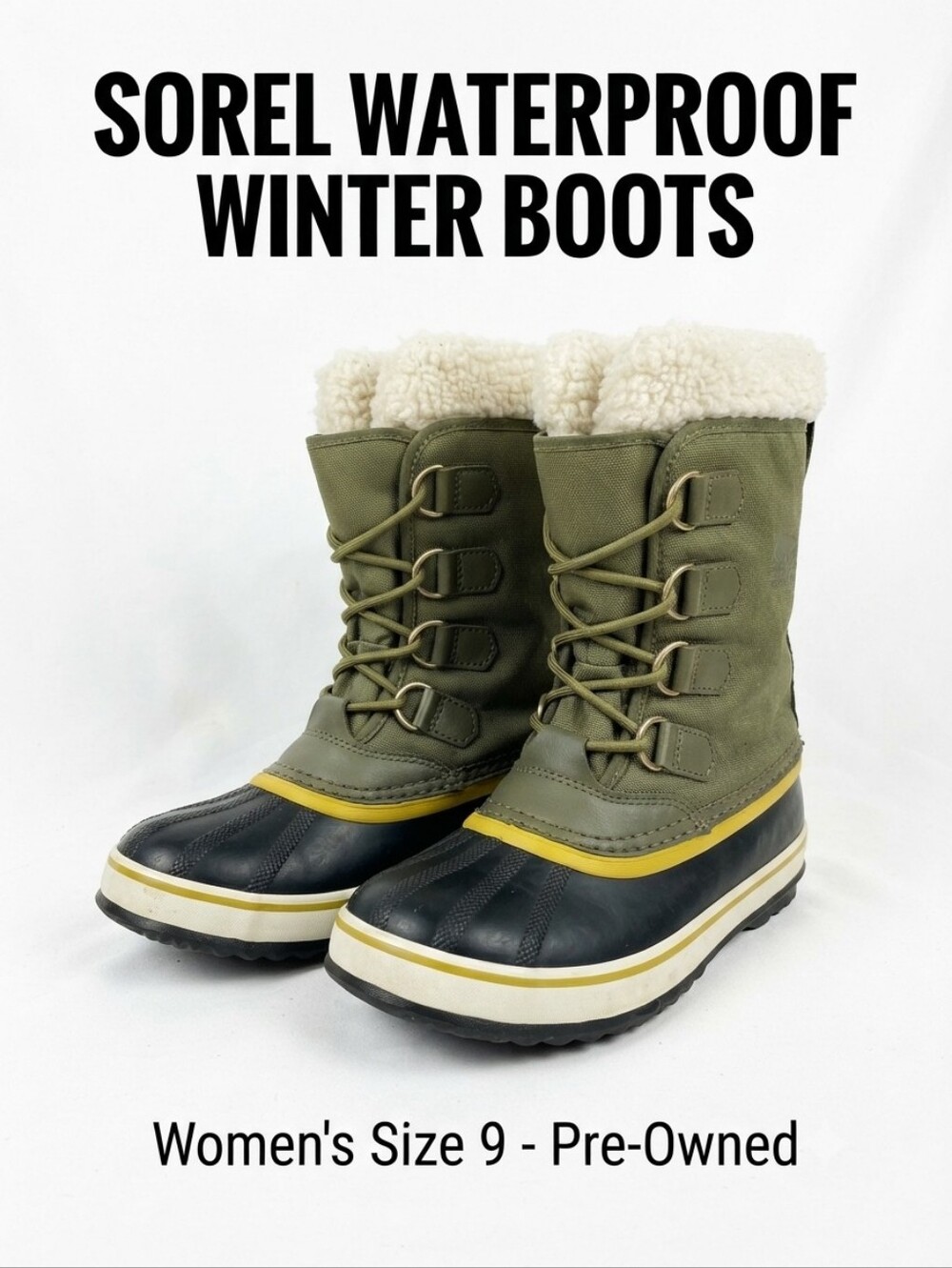 Sorel Waterproof Green Faux Fur Winter Snow Boots Women’s Size 9 NL1485